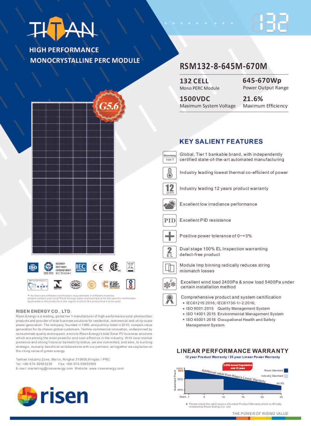 Panel Solar Risen 665W RSM132-8-665M